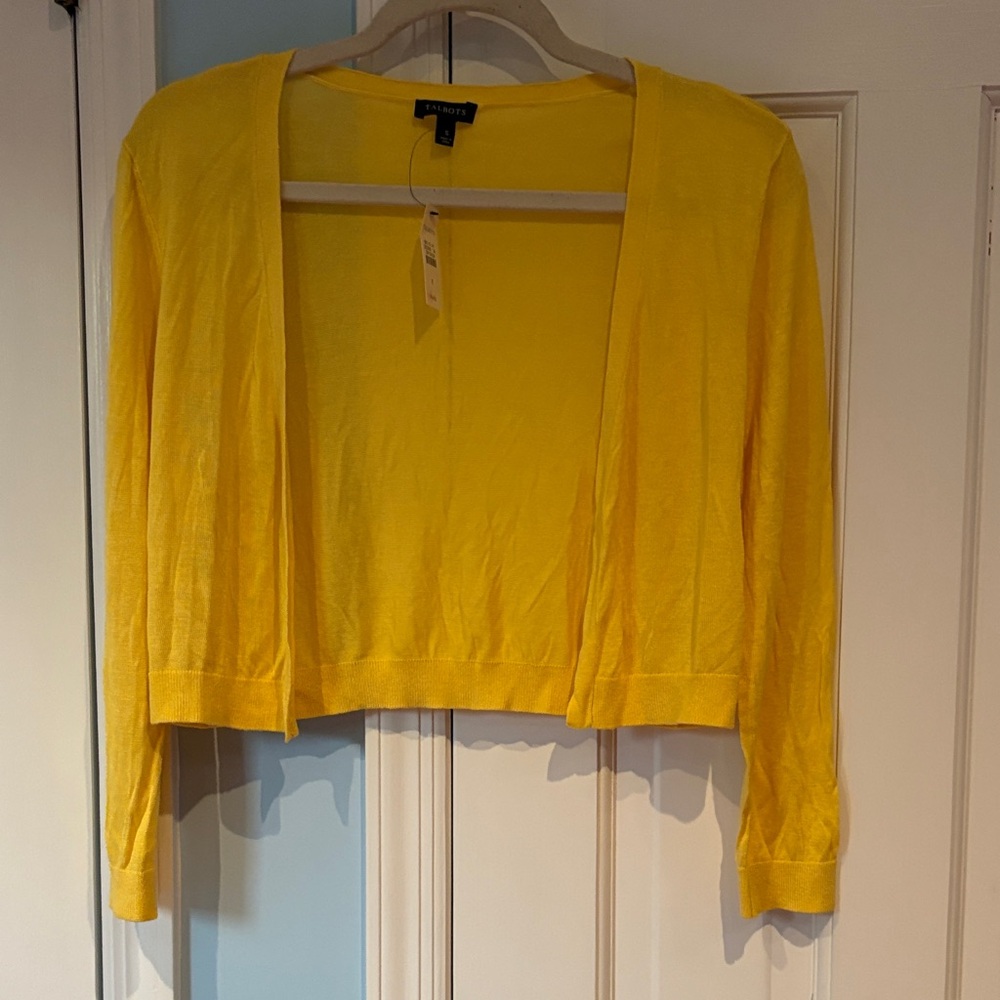 Talbots Sunny Yellow Open-Front Cropped Cardigan